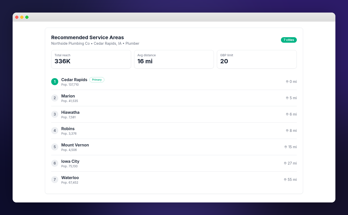 Service Area Generator result preview
